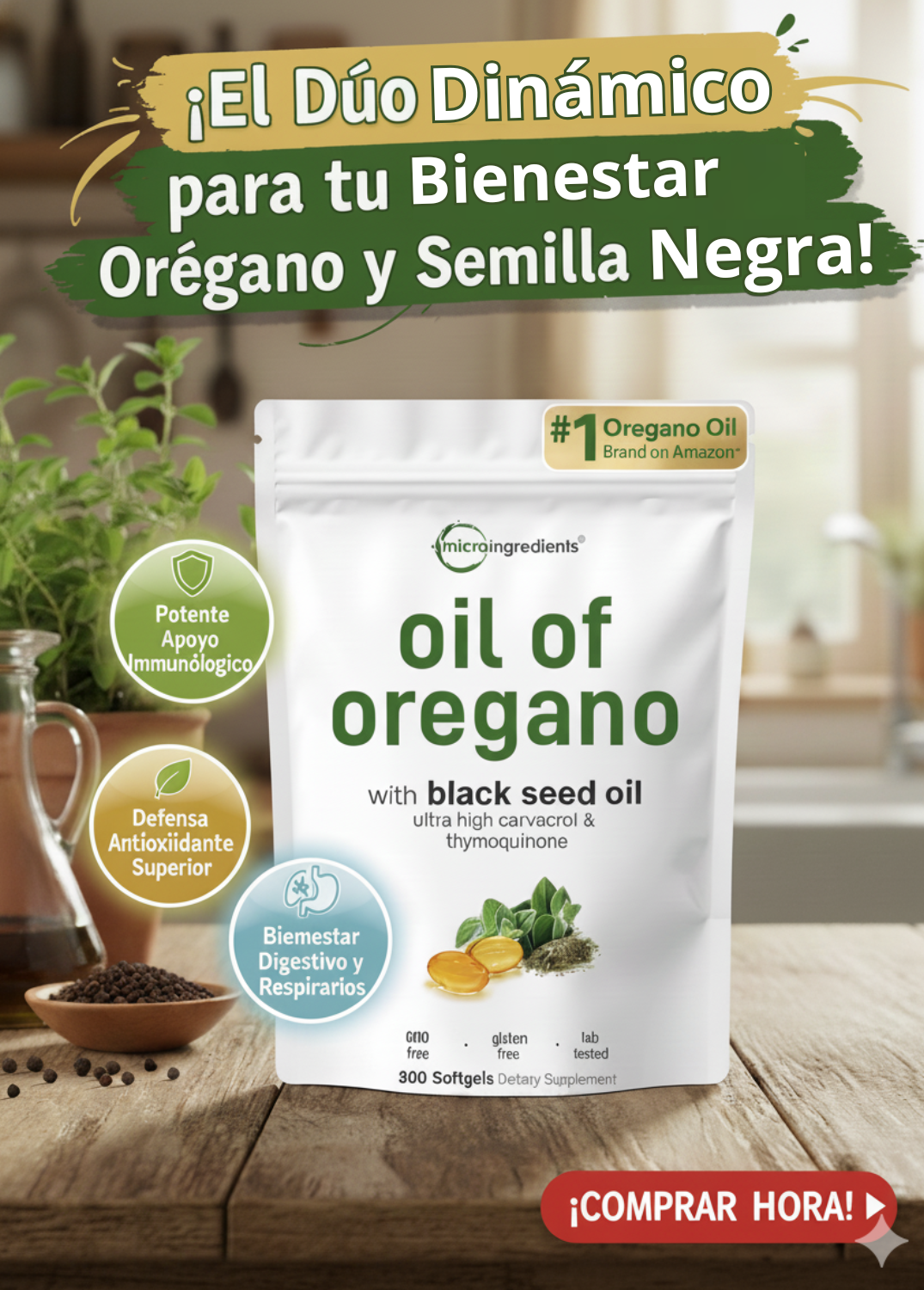 ACEITE DE ORÉGANO Y SEMILLA NEGRA ULTRA PURO® (300 CÁPSULAS) – SOPORTE INMUNE SUPERIOR - Todo y mas 